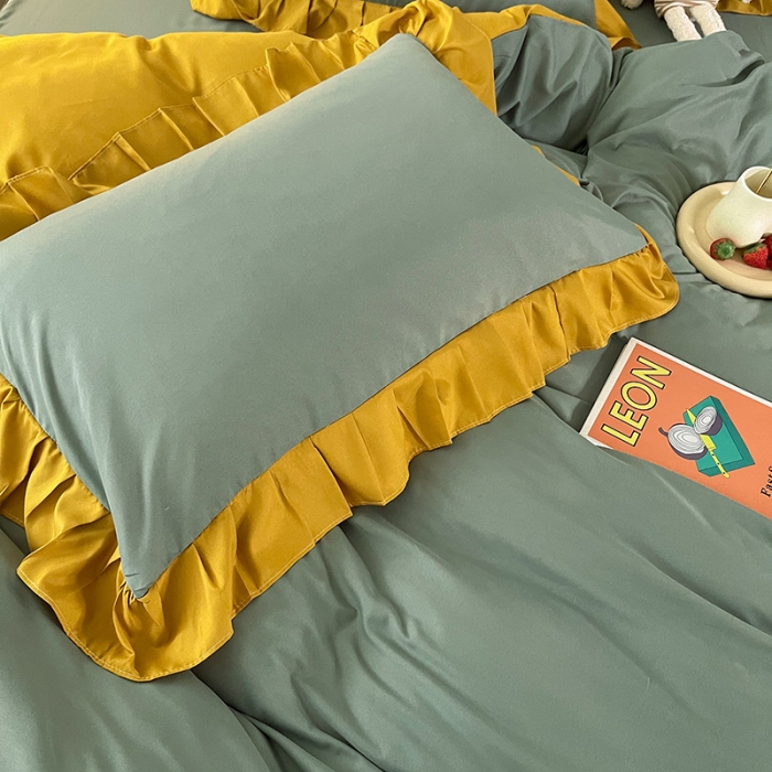 91家纺网 家纺一手货源 找家纺 维娜斯 2022新款纯色花边单品 蓝绿+姜黄