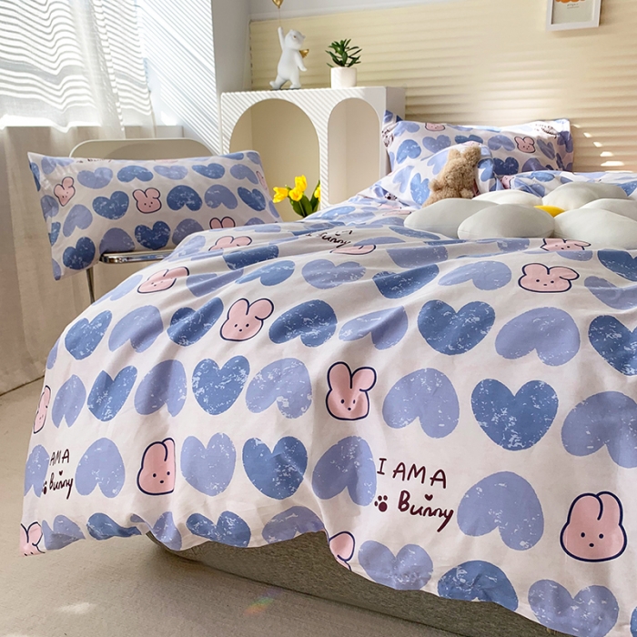 91家纺网 家纺一手货源 找家纺 怡家居 2022新款第六批全棉印花四件套 爱心兔