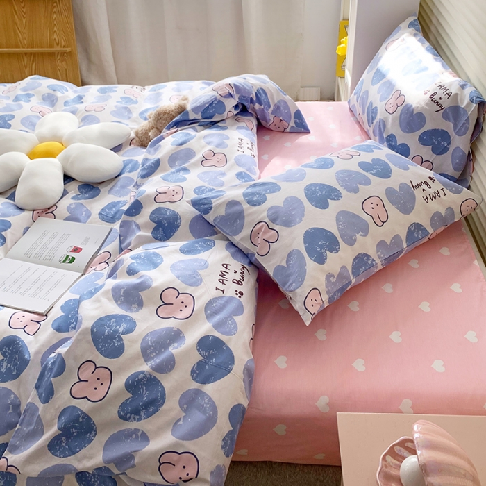 91家纺网 家纺一手货源 找家纺 怡家居 2022新款第六批全棉印花四件套 爱心兔