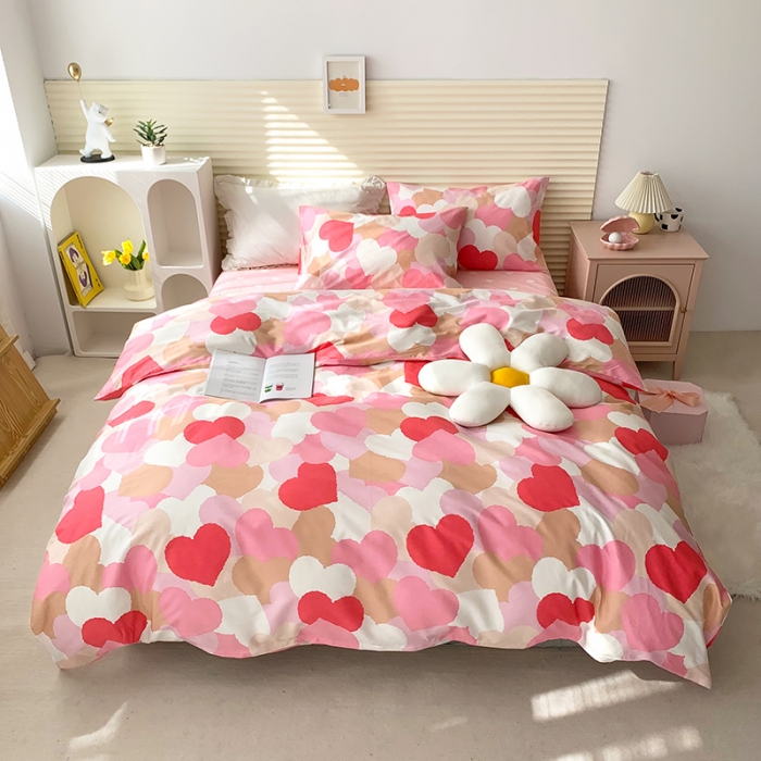 91家纺网 家纺一手货源 找家纺 怡家居 2022新款第六批全棉印花四件套 粉爱心