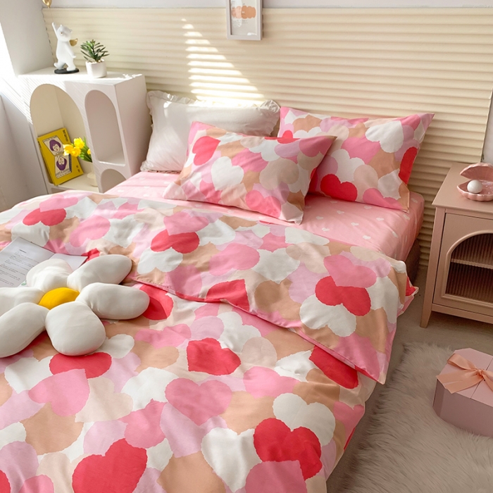 91家纺网 家纺一手货源 找家纺 怡家居 2022新款第六批全棉印花四件套 粉爱心