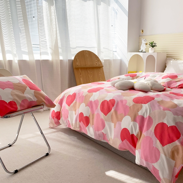 91家纺网 家纺一手货源 找家纺 怡家居 2022新款第六批全棉印花四件套 粉爱心