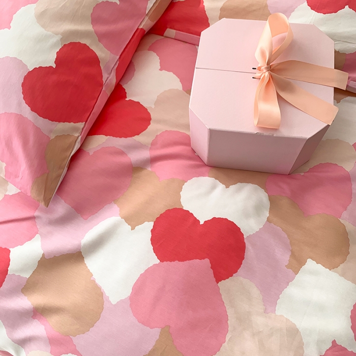 91家纺网 家纺一手货源 找家纺 怡家居 2022新款第六批全棉印花四件套 粉爱心