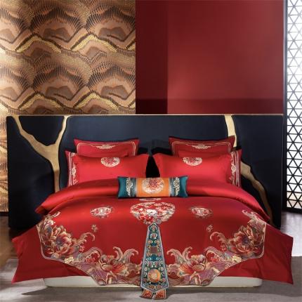 91家纺网 家纺一手货源 找家纺 总缔缦2022款100S全棉60S长绒棉婚庆大套系列锦绣嫁衣