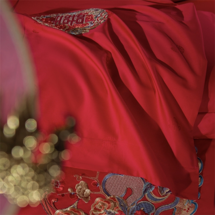 91家纺网 家纺一手货源 找家纺 总缔缦2022款100S全棉60S长绒棉婚庆大套系列锦绣嫁衣