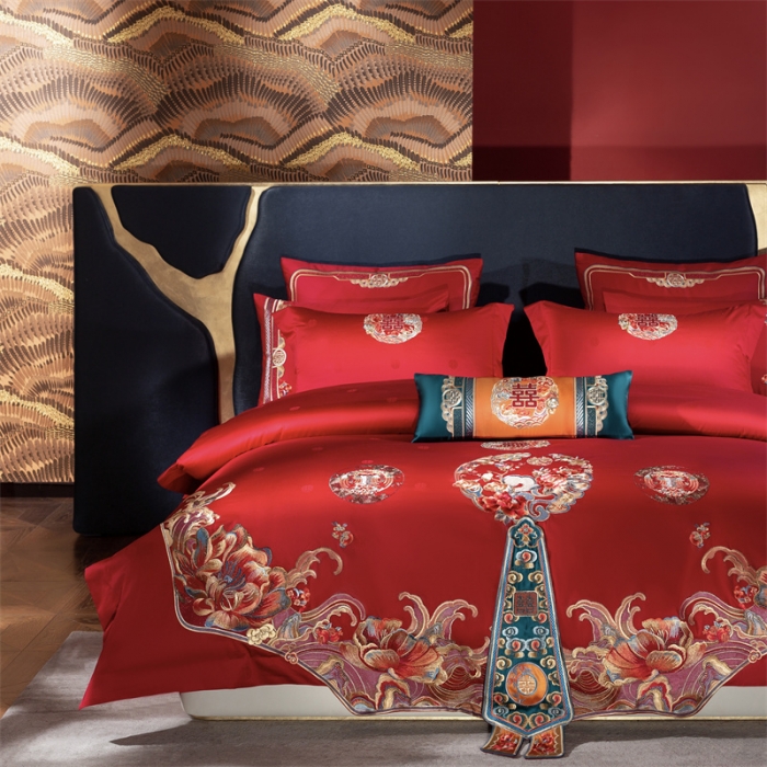 91家纺网 家纺一手货源 找家纺 总缔缦2022款100S全棉60S长绒棉婚庆大套系列锦绣嫁衣