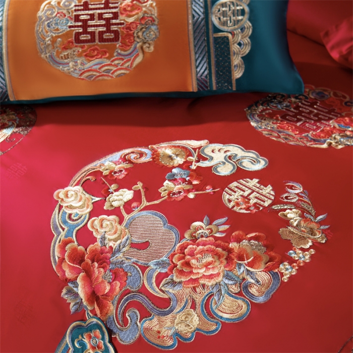 91家纺网 家纺一手货源 找家纺 总缔缦2022款100S全棉60S长绒棉婚庆大套系列锦绣嫁衣