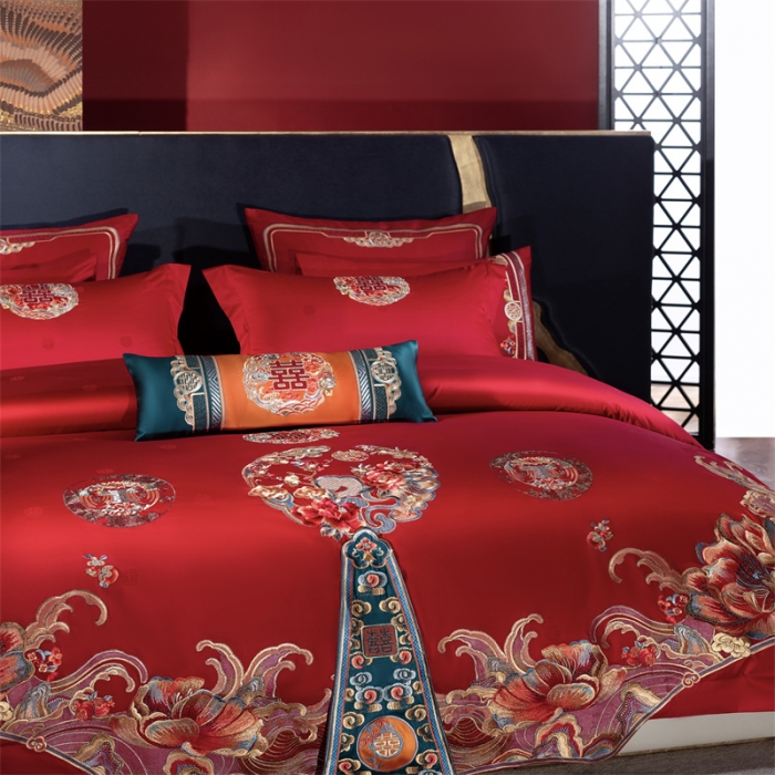 91家纺网 家纺一手货源 找家纺 总缔缦2022款100S全棉60S长绒棉婚庆大套系列锦绣嫁衣