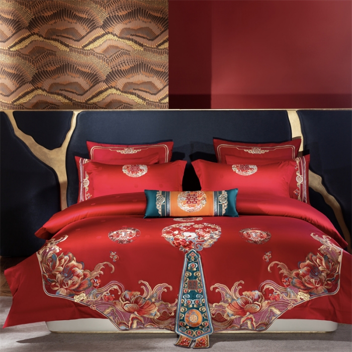 91家纺网 家纺一手货源 找家纺 总缔缦2022款100S全棉60S长绒棉婚庆大套系列锦绣嫁衣