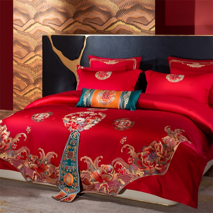 91家纺网 家纺一手货源 找家纺 总缔缦2022款100S全棉60S长绒棉婚庆大套系列锦绣嫁衣