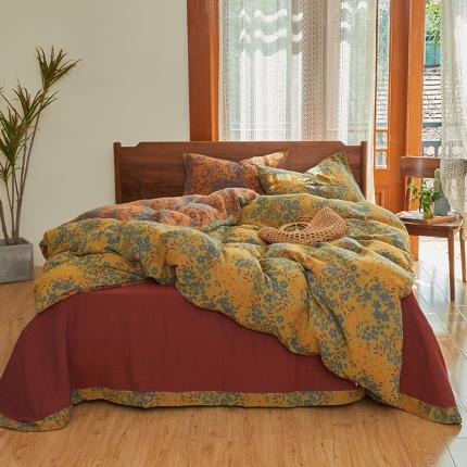 91家纺网 家纺一手货源 找家纺 总安莱生活 2022新款色织提花全棉双层纱四件套-花团锦簇