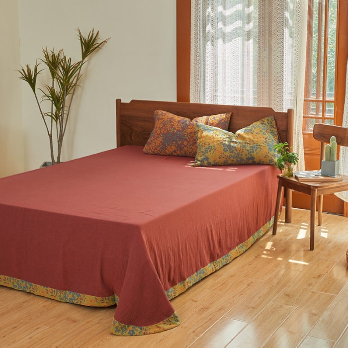 91家纺网 家纺一手货源 找家纺 总安莱生活 2022新款色织提花全棉双层纱四件套-花团锦簇