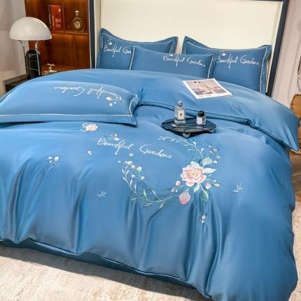 91家纺网 家纺一手货源 找家纺 麦瑞家纺 2024新款亲肤刺绣款四件套 爱丽丝--宾利蓝