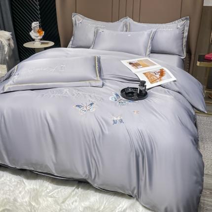 91家纺网 家纺一手货源 找家纺 麦瑞家纺 2024新款亲肤刺绣款四件套 蝶恋花--高级灰
