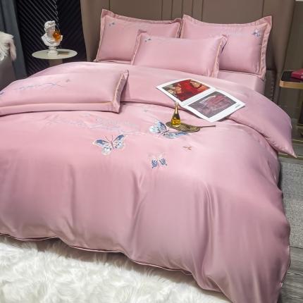 91家纺网 家纺一手货源 找家纺 麦瑞家纺 2024新款亲肤刺绣款四件套 蝶恋花--浅豆沙