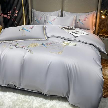 91家纺网 家纺一手货源 找家纺 麦瑞家纺 2024新款亲肤刺绣款四件套 简爱--高级灰