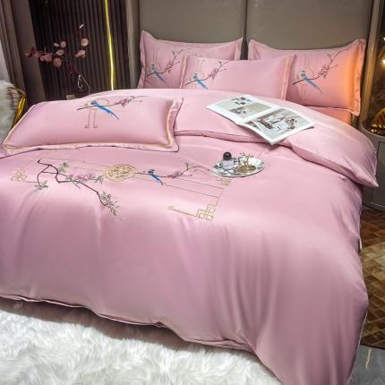 91家纺网 家纺一手货源 找家纺 麦瑞家纺 2024新款亲肤刺绣款四件套 简爱-浅豆沙