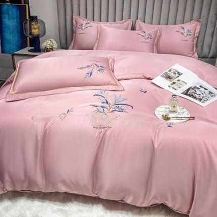 91家纺网 家纺一手货源 找家纺 麦瑞家纺 2024新款亲肤刺绣款四件套 遇见--浅豆沙