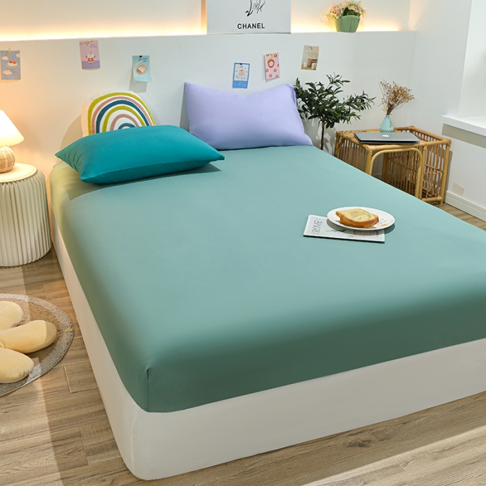 91家纺网 家纺一手货源 找家纺 极梦 2025新款ins纯色水洗棉磨毛单床笠三件套 薄荷绿