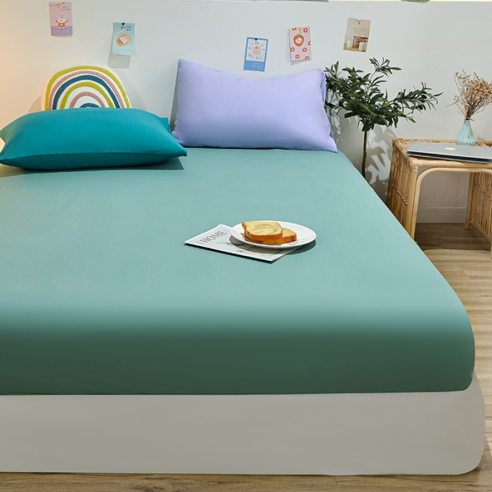 91家纺网 家纺一手货源 找家纺 极梦 2025新款ins纯色水洗棉磨毛单床笠三件套 薄荷绿