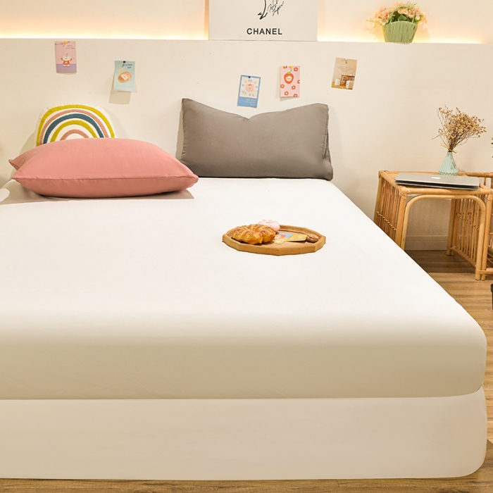 91家纺网 家纺一手货源 找家纺 极梦 2025新款ins纯色水洗棉磨毛单床笠三件套 米白