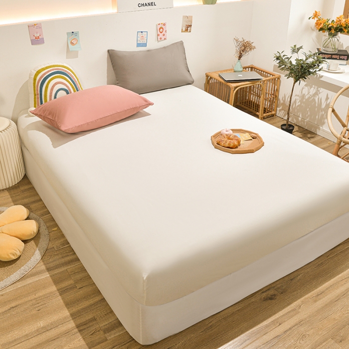 91家纺网 家纺一手货源 找家纺 极梦 2025新款ins纯色水洗棉磨毛单床笠三件套 米白