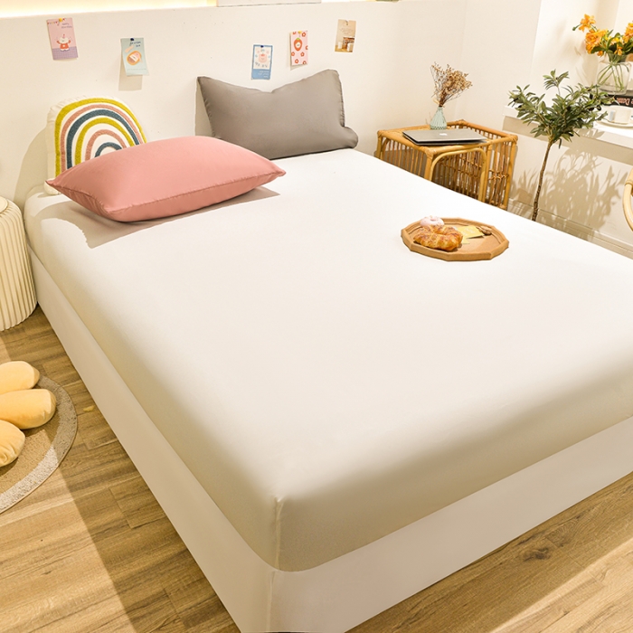 91家纺网 家纺一手货源 找家纺 极梦 2025新款ins纯色水洗棉磨毛单床笠三件套 米白