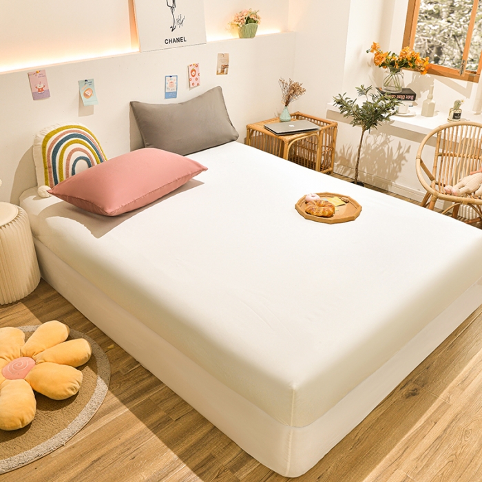 91家纺网 家纺一手货源 找家纺 极梦 2025新款ins纯色水洗棉磨毛单床笠三件套 米白