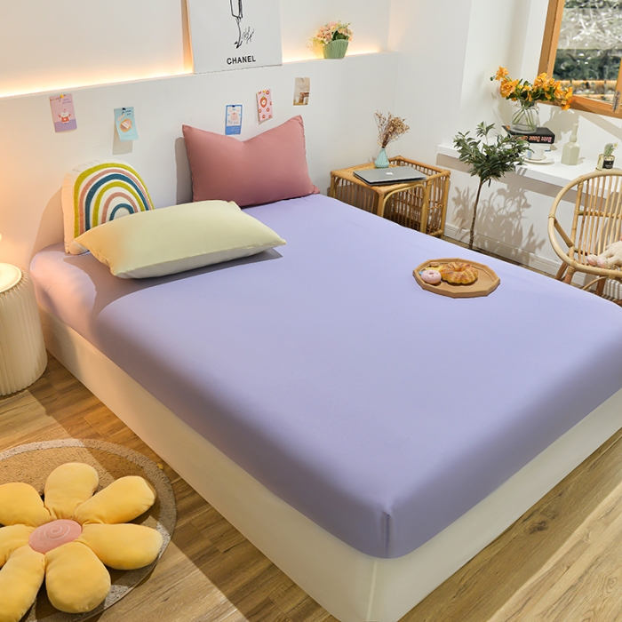 91家纺网 家纺一手货源 找家纺 极梦 2025新款ins纯色水洗棉磨毛单床笠三件套 浅紫色