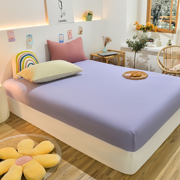 91家纺网 家纺一手货源 找家纺 极梦 2025新款ins纯色水洗棉磨毛单床笠三件套 浅紫色