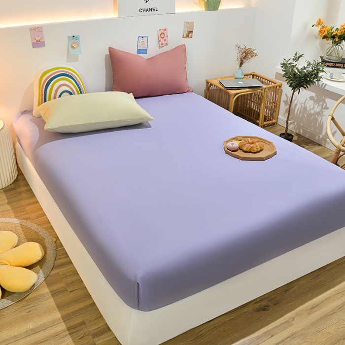 91家纺网 家纺一手货源 找家纺 极梦 2025新款ins纯色水洗棉磨毛单床笠三件套 浅紫色