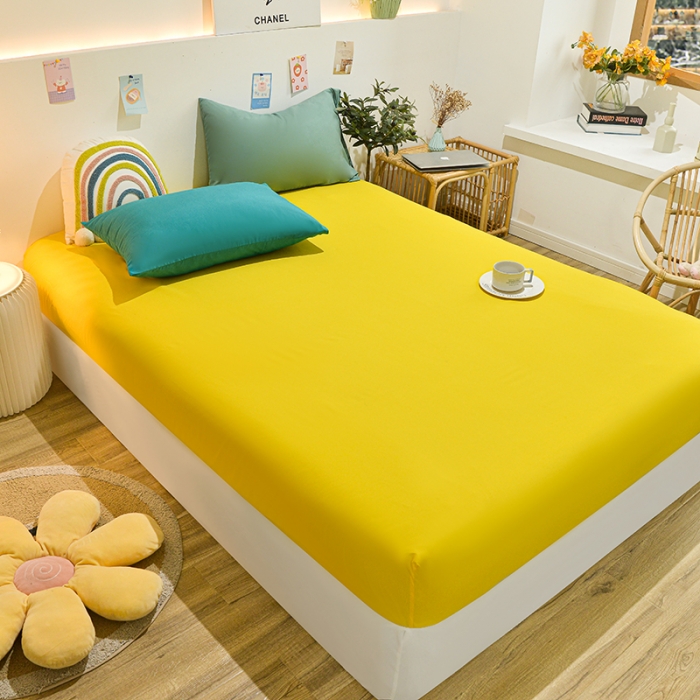 91家纺网 家纺一手货源 找家纺 极梦 2025新款ins纯色水洗棉磨毛单床笠三件套 杏黄色