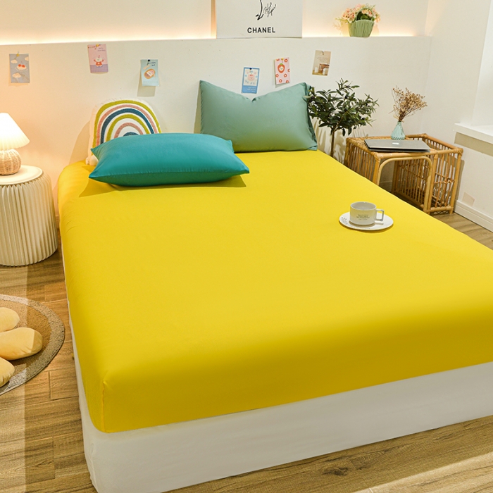 91家纺网 家纺一手货源 找家纺 极梦 2025新款ins纯色水洗棉磨毛单床笠三件套 杏黄色