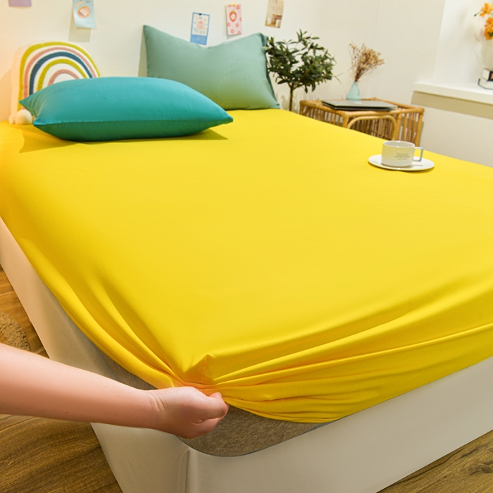 91家纺网 家纺一手货源 找家纺 极梦 2025新款ins纯色水洗棉磨毛单床笠三件套 杏黄色