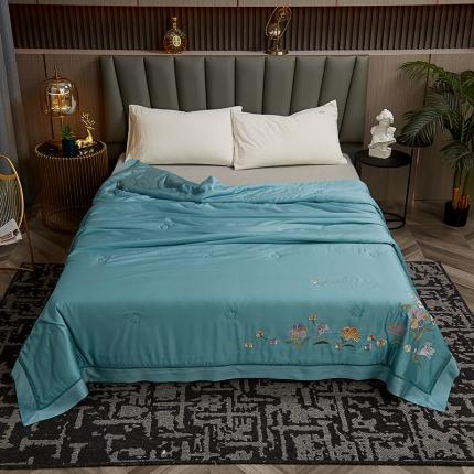 91家纺网 家纺一手货源 找家纺 暖阳 2023新款天丝镂空刺绣夏凉被 繁花-湖蓝