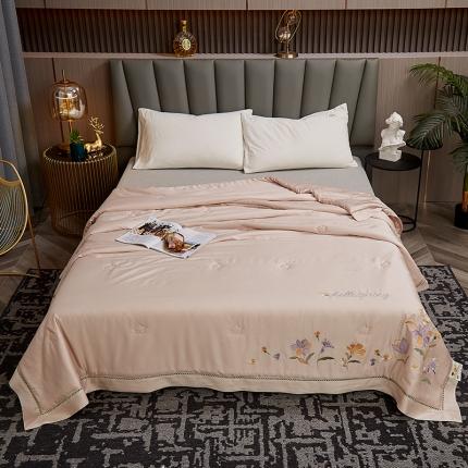 91家纺网 家纺一手货源 找家纺 暖阳 2023新款天丝镂空刺绣夏凉被 繁花-浅杏