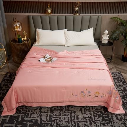 91家纺网 家纺一手货源 找家纺 暖阳 2023新款天丝镂空刺绣夏凉被 繁花-玉粉