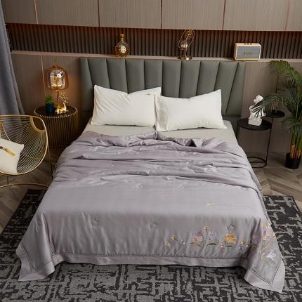 91家纺网 家纺一手货源 找家纺 暖阳 2023新款天丝镂空刺绣夏凉被 繁花-月灰