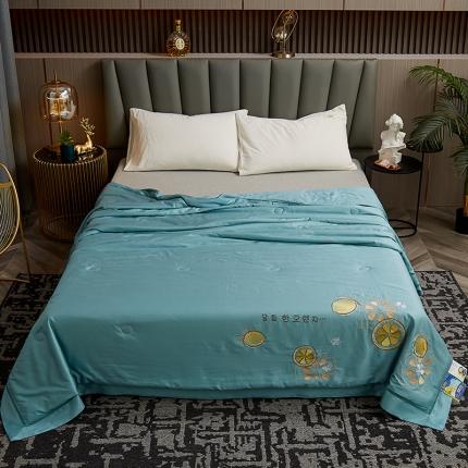 91家纺网 家纺一手货源 找家纺 暖阳 2023新款天丝镂空刺绣夏凉被 柠檬-湖蓝