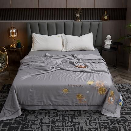 91家纺网 家纺一手货源 找家纺 暖阳 2023新款天丝镂空刺绣夏凉被 柠檬-月灰