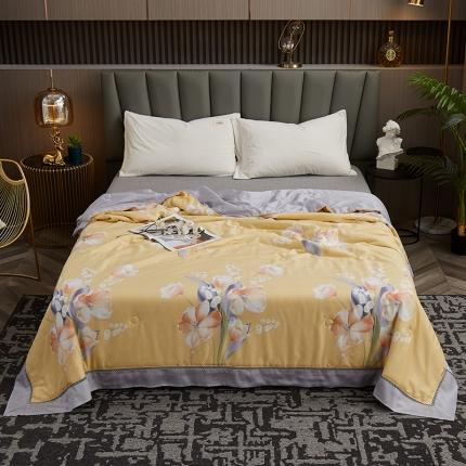 91家纺网 家纺一手货源 找家纺 暖阳 2023新款天丝印花夏凉被 繁花-橘黄