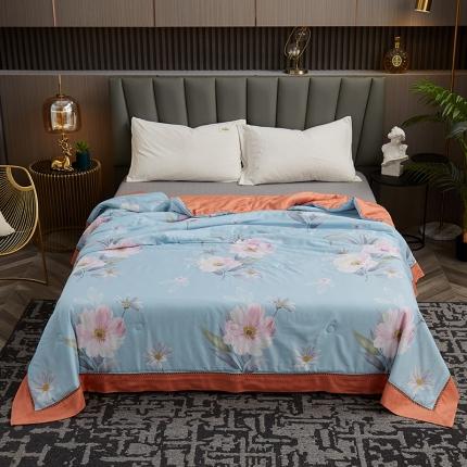 91家纺网 家纺一手货源 找家纺 暖阳 2023新款天丝印花夏凉被 繁花-水绿