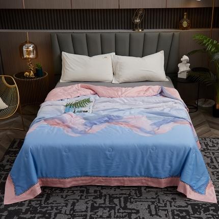 91家纺网 家纺一手货源 找家纺 暖阳 2023新款天丝印花夏凉被 海盐蓝