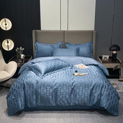 遇见家居 2022水洗磨毛亲肤棉贡缎提花四件套-柏林-宾利蓝