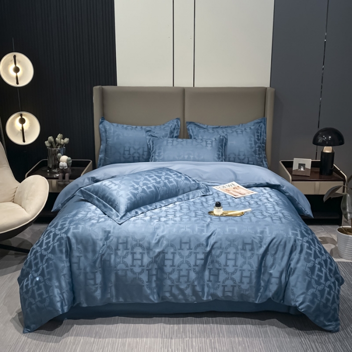 91家纺网 家纺一手货源 找家纺 遇见家居 2022水洗磨毛亲肤棉贡缎提花四件套-柏林-宾利蓝