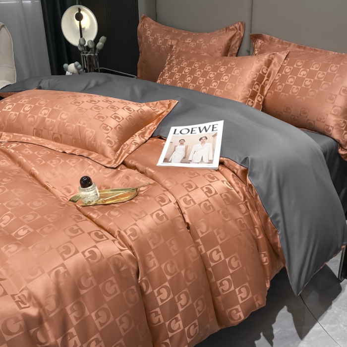 91家纺网 家纺一手货源 找家纺 遇见家居 2022新款水洗磨毛亲肤棉贡缎提花四件套柏林-焦糖