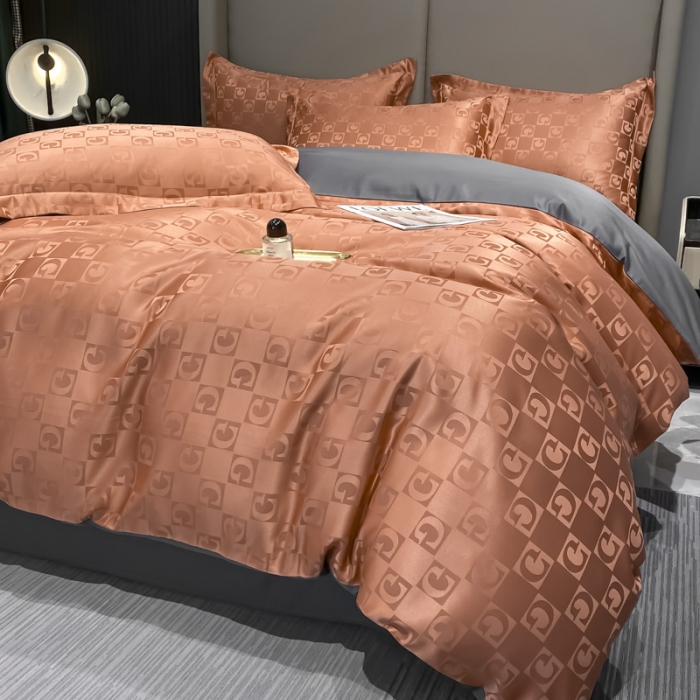 91家纺网 家纺一手货源 找家纺 遇见家居 2022新款水洗磨毛亲肤棉贡缎提花四件套柏林-焦糖