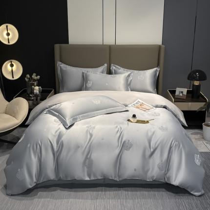遇见家居2022新款水洗磨毛亲肤棉贡缎提花四件套 柏林-浅灰