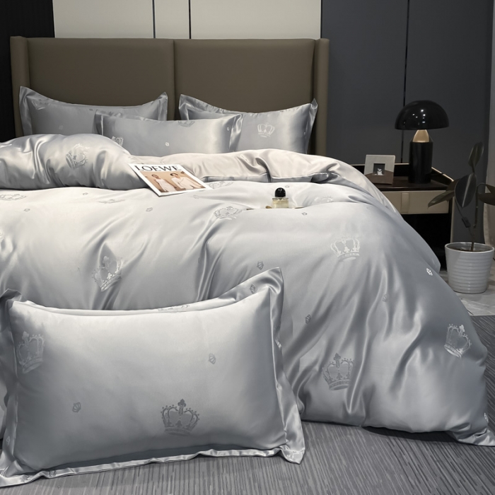 91家纺网 家纺一手货源 找家纺 遇见家居2022新款水洗磨毛亲肤棉贡缎提花四件套 柏林-浅灰