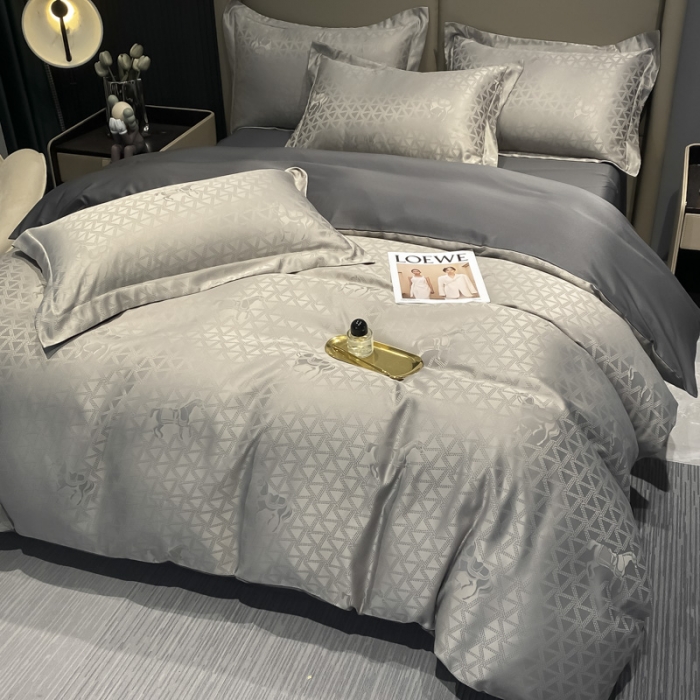 91家纺网 家纺一手货源 找家纺 遇见家居2022新款水洗磨毛亲肤棉贡缎提花四件套 柏林-深灰